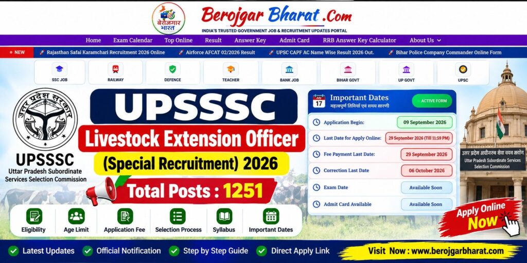 UPSSSC Livestock Extension Officer Recruitment 2026 Apply Online for 1251 Posts