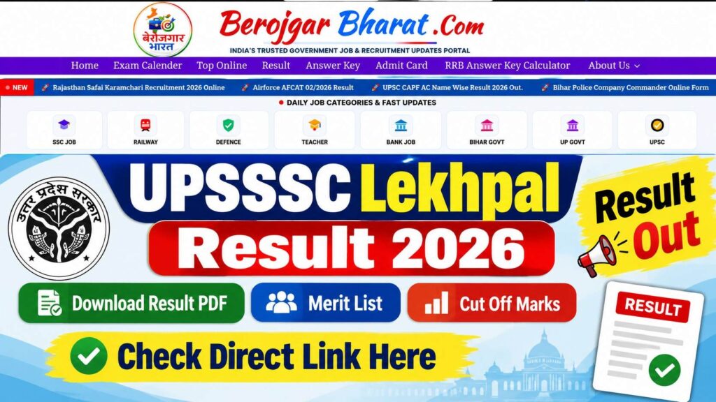UPSSSC Lekhpal Result 2026 Out – Download Result , Merit List and Cut Off Marks