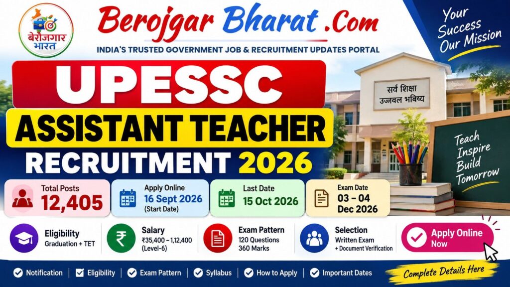 UPESSC Assistant Teacher Recruitment 2026 – 12,405 Posts, Apply Online, Eligibility, Exam Date and Salary