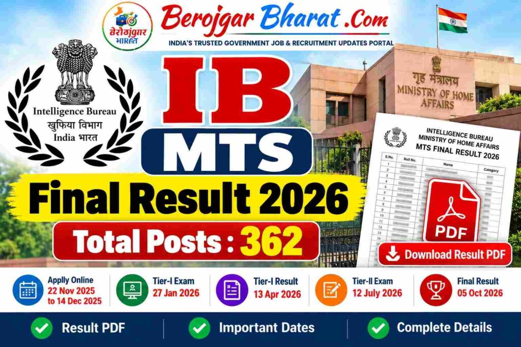 IB MTS Final Result 2026 Out: 362 Posts, Result PDF & Cut Off