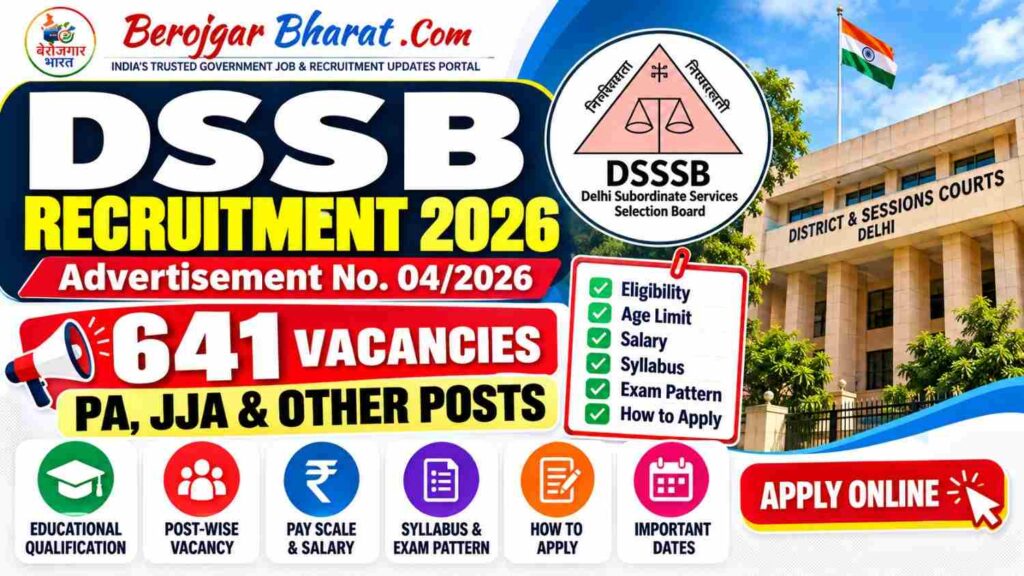 DSSSB Recruitment 2026: 641 Vacancies for PA, JJA 1 DSSSB Recruitment 2026 – 641 Vacancies for PA, JJA and Other Posts